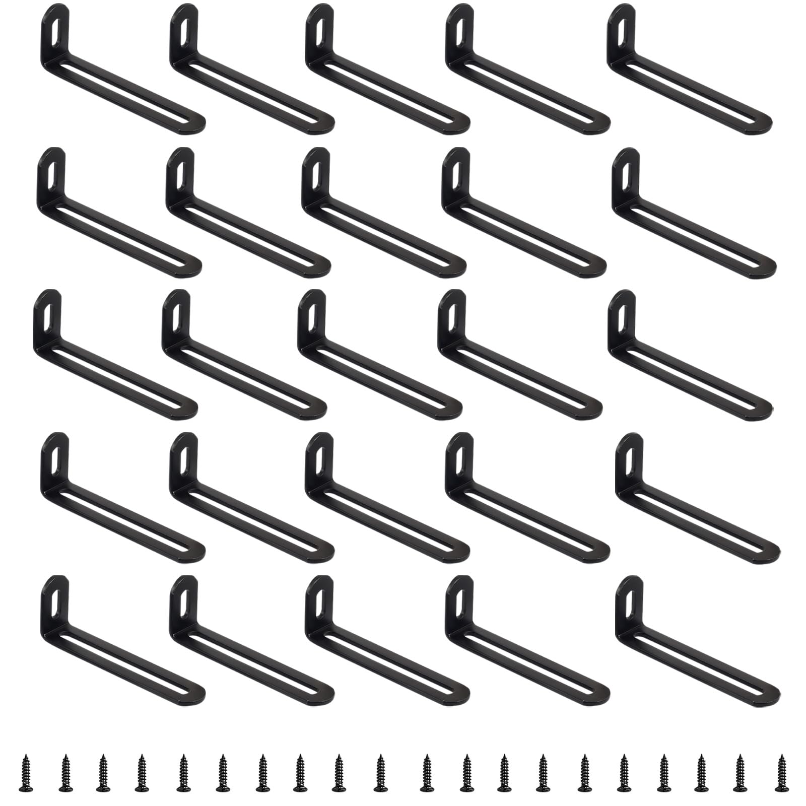 Photo 1 of ** USED** AUXBC 2.9"x0.9"x0.6"Adjustable Right Angle Brackets Stainless Steel L Bracket Heavy Duty 90 Degree Corner Fastener L-Shape Corner Brace Support Black Shelf Bracket with Screws, 20Pcs