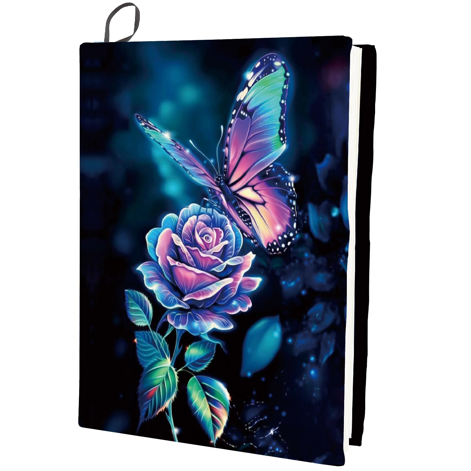 CRASPIRE Butterfly Stretchable Book Cover Rose Flower Washable Reusable Large Nylon Book Protector Elastic Notebook Wraps Suitable for Hardcover Books Classroom Students