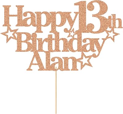 EDSG Personalised Happy Birthday Cake Topper Multicolour Glitter UK Hand