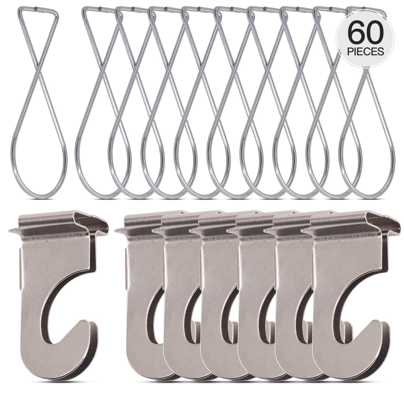 Mardatt 60Pcs Heavy Duty Metal Drop Ceiling Hooks and Clips Set for Sign, Plants, Lights, Curtain, Decorations Hangers at Classroom, Office, Wedding Special Events Fits Ceiling Cross T-Bar Grid