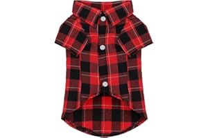 Paiaite Plaid Dog Shirt: Classic Checkered Style in Cotton for Large, Medium, and Small Breeds, Comfort, Breathability, and Elegance Dog Clothes. Perfect for Everyday Wear, and Photoshoots Red L