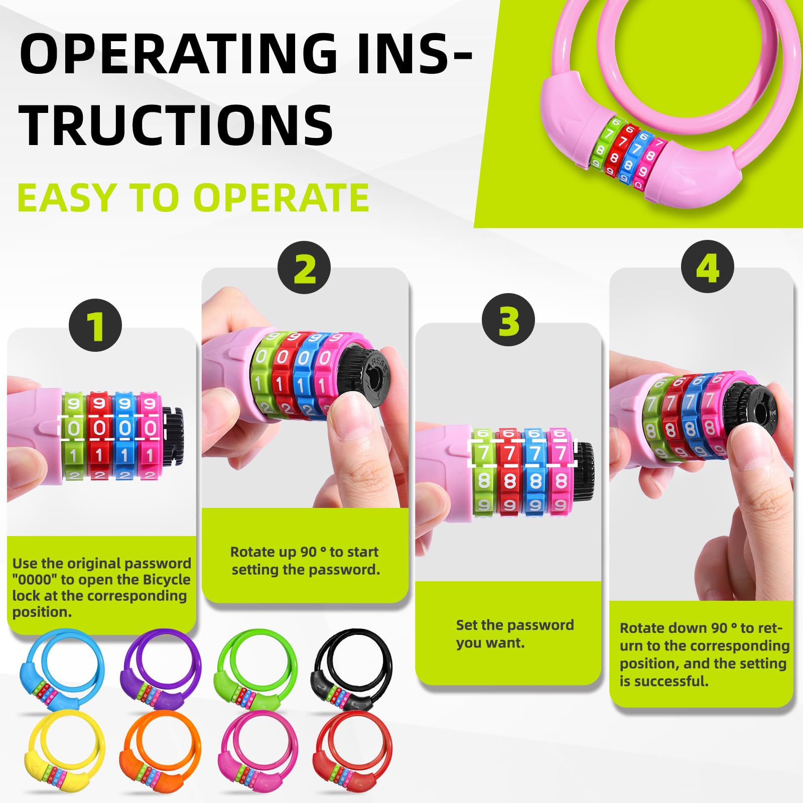 SPGOOD Fahrradschloss mit Zahlen für Kinder(10 x 650MM),Anti-Diebstahl Kabelschloss Code Kombination,Fahrrad Zahlenschloss für Mädchen Jungen,Fahrrad Zubehör Kinder Fahrrad Schloss (Rosa) 3