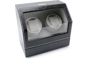 Heiden Watch Winder in Black Leather - Automatic Watch Winder for 2 Watches - Japanese Motor - Zero Magenetization - Use Batteries or Adapter Dual Watch Winder for Automatic Watches for Rolexs