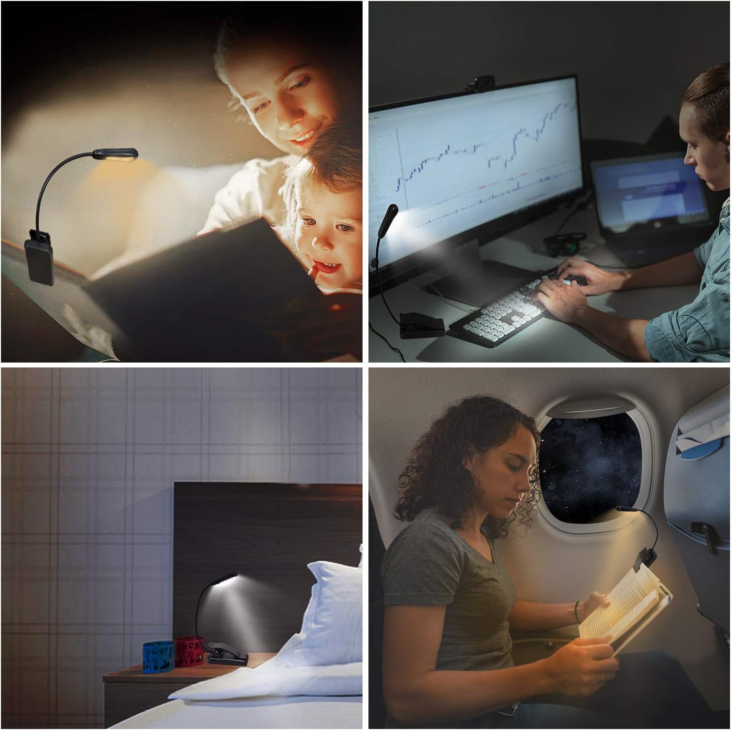 Book Light - Rechargeable Reading Lights for Books in Bed with 3 Colors and 9 Brightness, LED Book Reading Light with Clip for Kids, USB Reading Light for Bed, Sofa, Music Stand, Office, Travel - - 