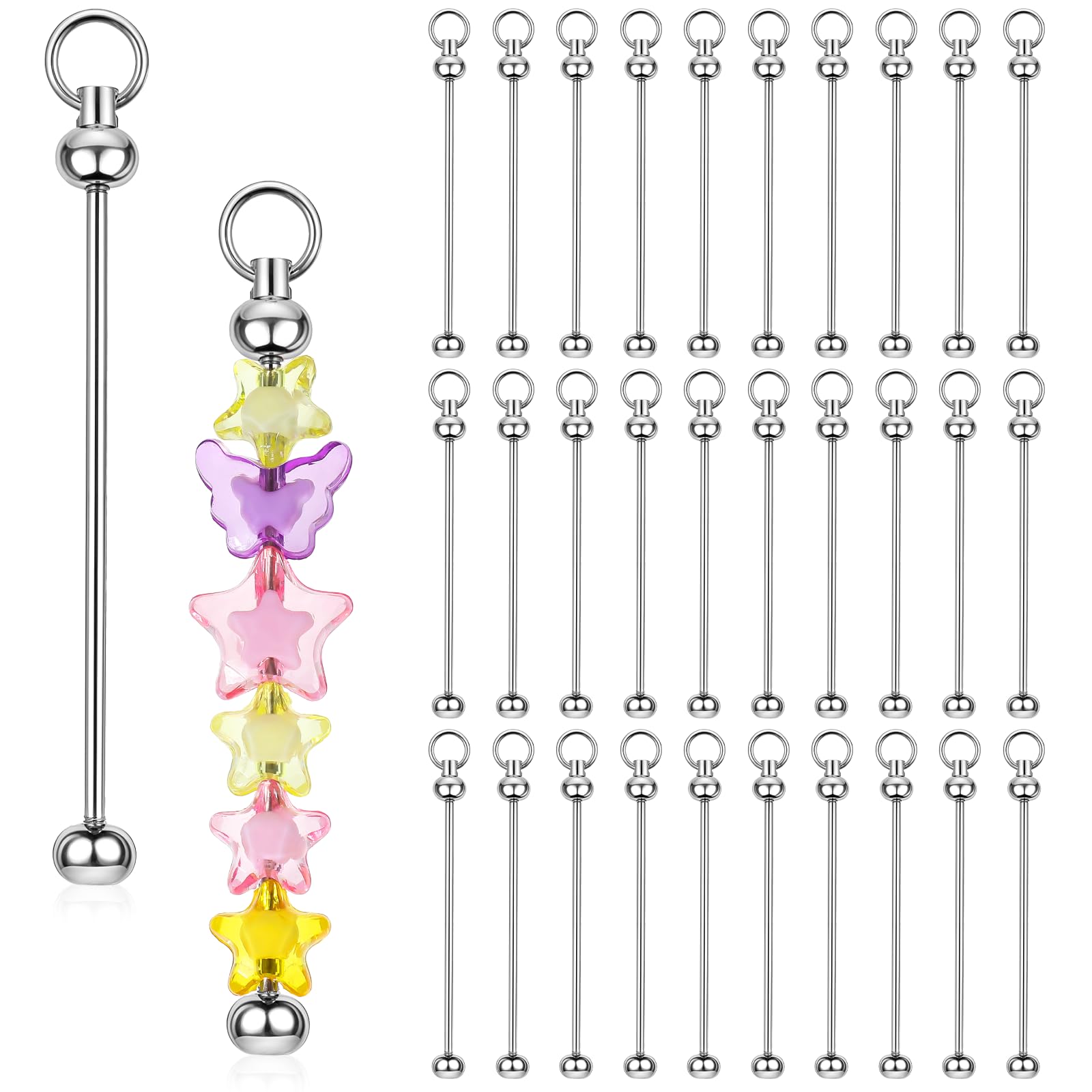 Photo 1 of 30pcs Blank Beadable Keychain Bars Bulk Metal DIY Focal Bead Key Chain Bar Charms Making Supplies Beadable Keychain Bars Accessories for Pendant DIY Crafts Jewelry Making, Easy to Detachable