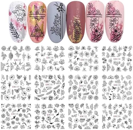 Amazon Co Jp 12ピースの抽的な線デザインネイルステッカー水デカールジオメトリ漫画スライダーカラフルなネイルの装飾マニキュアのヒント Color Bn11 10 ホーム キッチン