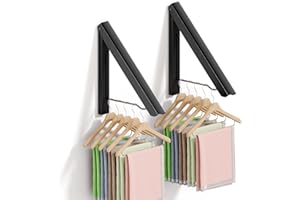 BAKON 2 Pack Clothes Drying Rack Foldable Collapsible, Folding Laundry Rack Wall Mounted Retractable Clothes Hanger for Laundry Room, Indoor & Outdoor Use, Easy Installation, Aluminum (Black)