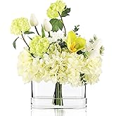 Fake Hydrangea Tulip Flowers in Vase, Artificial Flowers in Vase, Silk Hydrangea Tulip Flowers Dining Table Centerpiece Decorations for Living Room Birthday Wedding Party Decoration & Gift (Green)