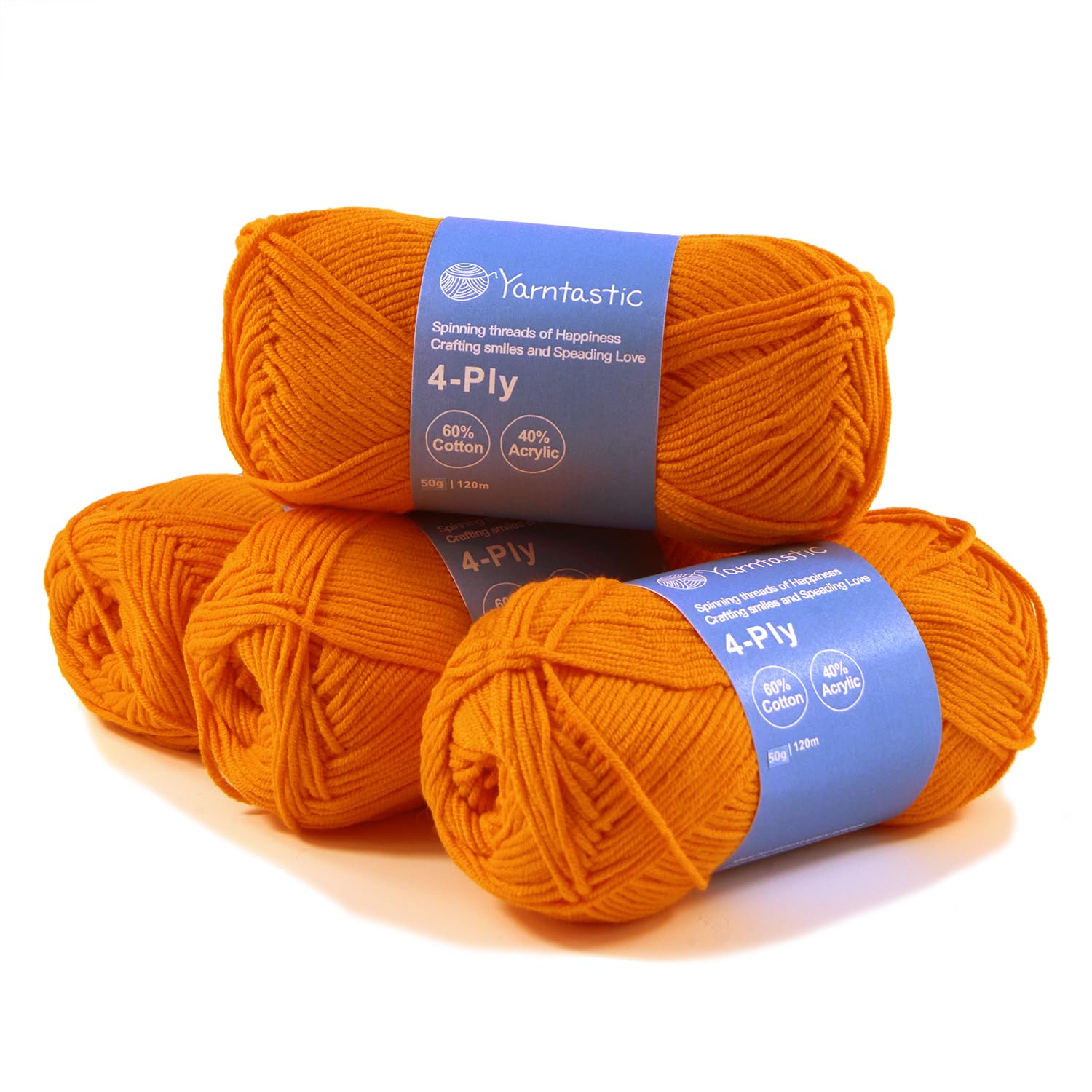 Yarntastic 50g x 4 Balls in a Pack, 4 Ply Yarn, 16 Wraps per inch (About 2.5cm), 60% Cotton 40% Acrylic Blended, 43 Colour Choices; for Knitting, Crochet, Amigurumi, Baby Blanket, Clothing and Others