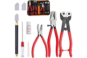 FIFATOPO Glass Cutting Tool Set Kit, Wheeled Glass Tile Nippers,Glass Running Pliers,Breaking Pliers, Oil Feed Glass Cutter Set with Leather Zipper Bag for Stained Glass, Tiles, Mosaic, Mirrors,Bottle, Fusing