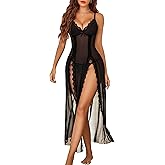 Avidlove Women Lingerie Lace Babydoll Chemise Sexy Mesh Nightdress V Neck Nightwear Side Split Nightgown