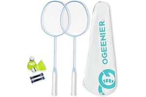 OGEENIER Badminton Racket Set, 4U, Carbon Fiber Badminton Rackets with 2 Shuttlecocks, 2 Replacement Racket Grip Tapes and 1 Badminton Bag