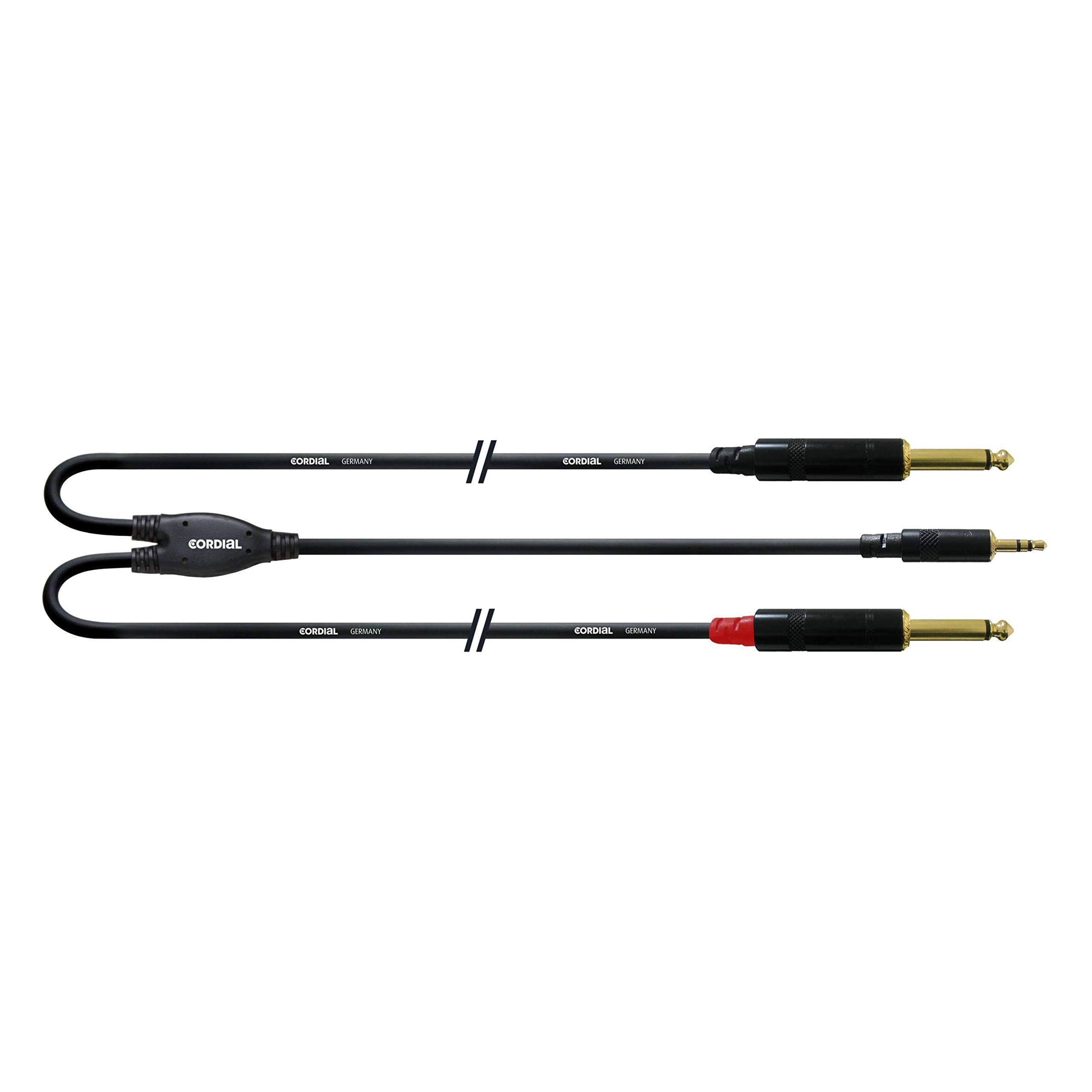 Cordial CFY 3 WPP-LONG Y-Adaptor Cable 3.5 mm Stereo Jack / 2x 6.3 mm Mono Jack 3m with Gold-Plated Contacts