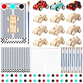 12 Sets Race Car Painting Party Favors Wooden Car Craft Set, Unfinished Wood Cars Shapes with Paint Supplies, Cards and Gift Bags, Bulk Event and Party Favor Supplies