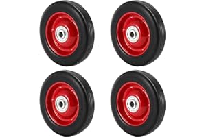 MAHIONG 4 Pack 6 x 1.5 Inch Solid Rubber Wheels, 1/2 Inch Bore Axle Replacement Hand Truck Wheel with Ball Bearing, 176 Lbs Capacity Flat Free Rubber Tire