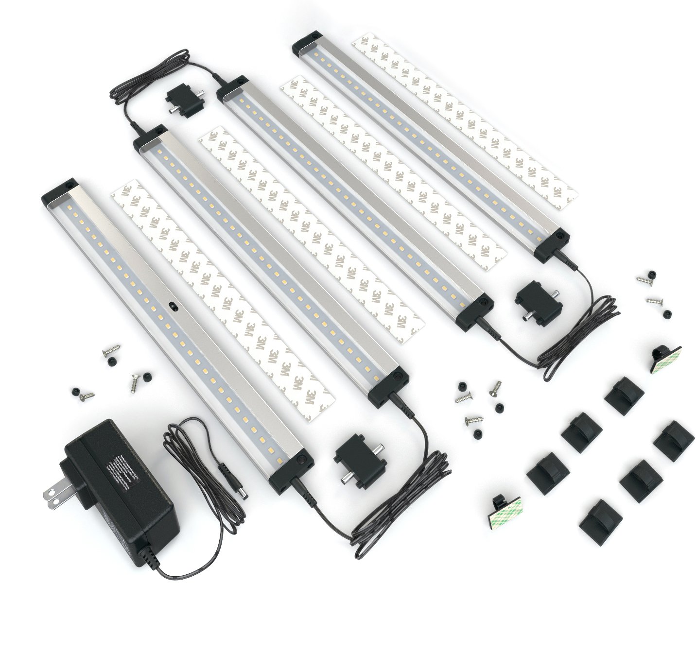 EShine 4 Panels 12 Inch LED Under Cabinet Lighting, Hand Wave Activated - Deluxe Kit, Warm White (3000K)