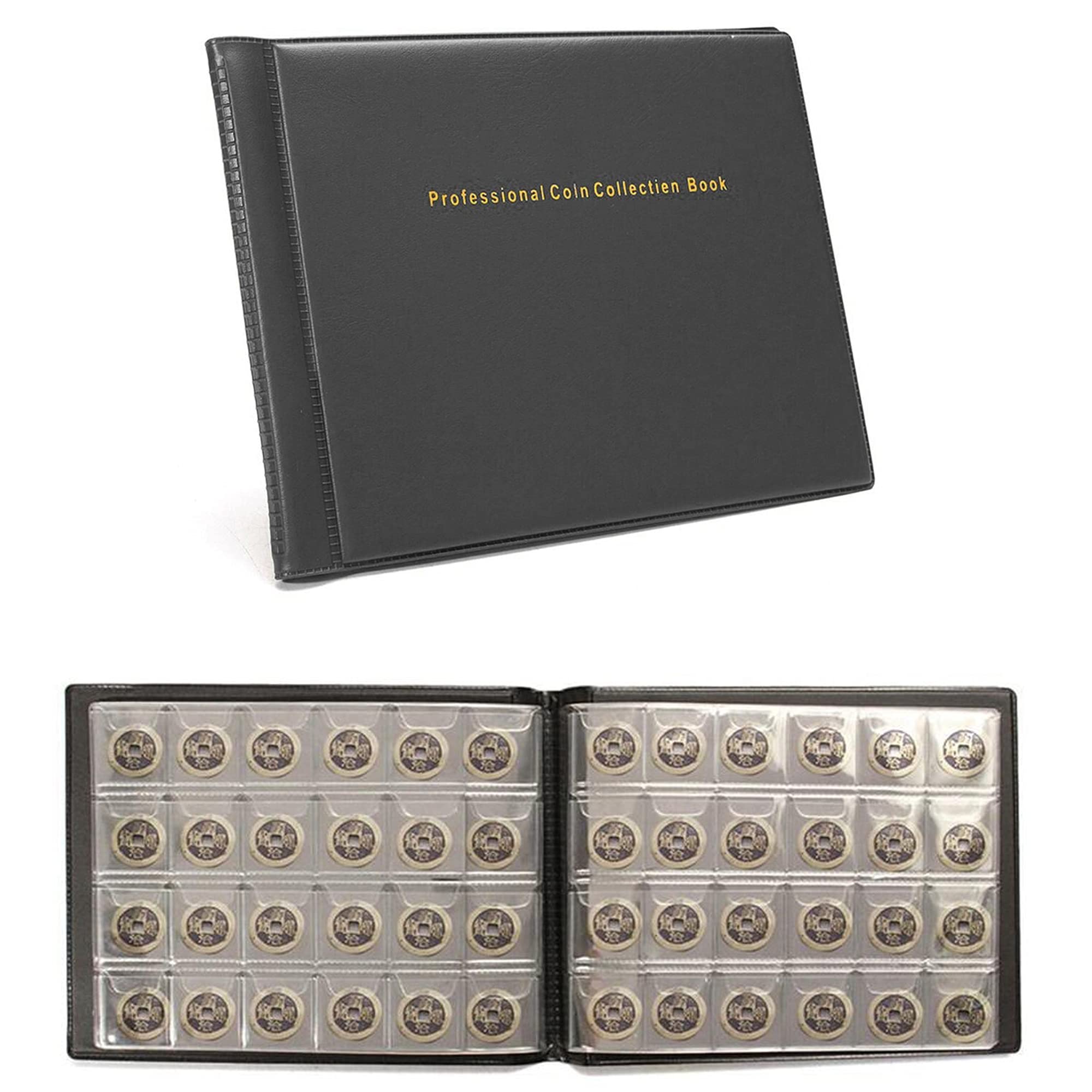 Plastific Coin Album Penny Money Storage Book Case Folder Holder Collection Coin Collection Album Pockets Coin Storage Album Coin Holders for Coin Collectors (Black)