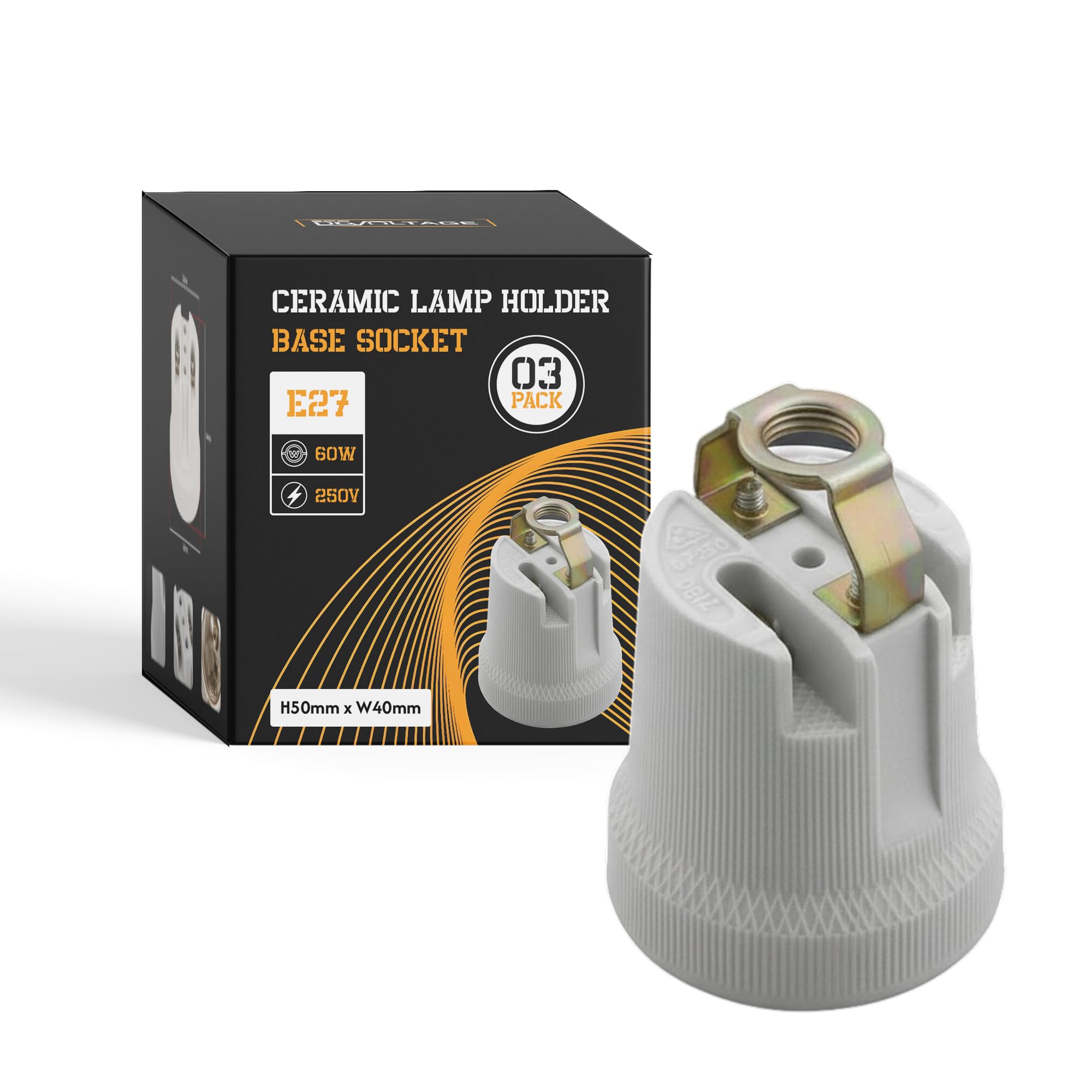 LEDSone 3pcs E27 Ceramic Lamp Holder with Bracket, Bulb Socket 35mmx 40mm x 50mm (L x W x H) Vintage Edison Light Fitting, Large Screw Base,Ceiling,Wall Fixture UK