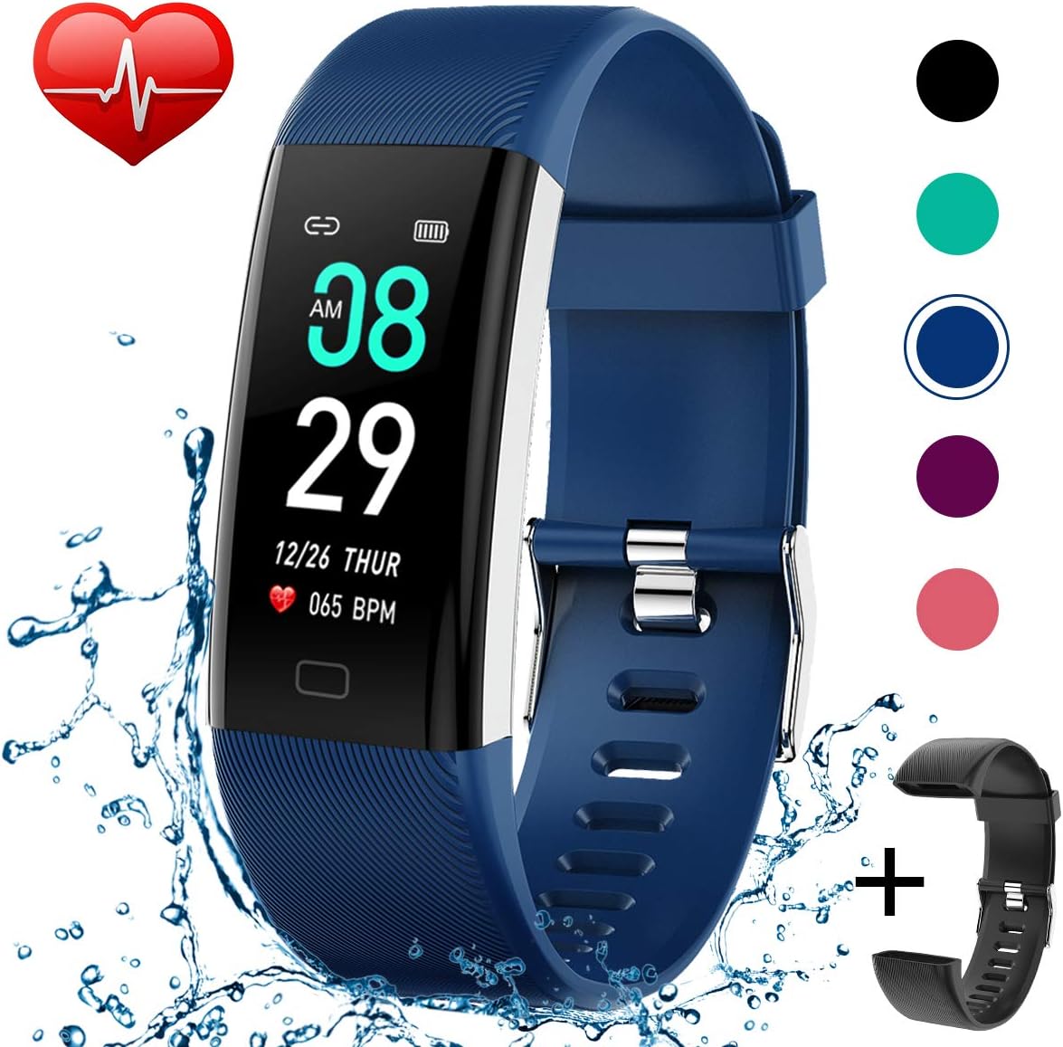 KITPIPI Fitness Tracker Activity Tracker Watch with Heart Rate Monitor, Pedometer Waterproof Smart Watch Sleep Monitor, Step Counter, Calorie Counter, for Kids Women and Men (Blue+Black)