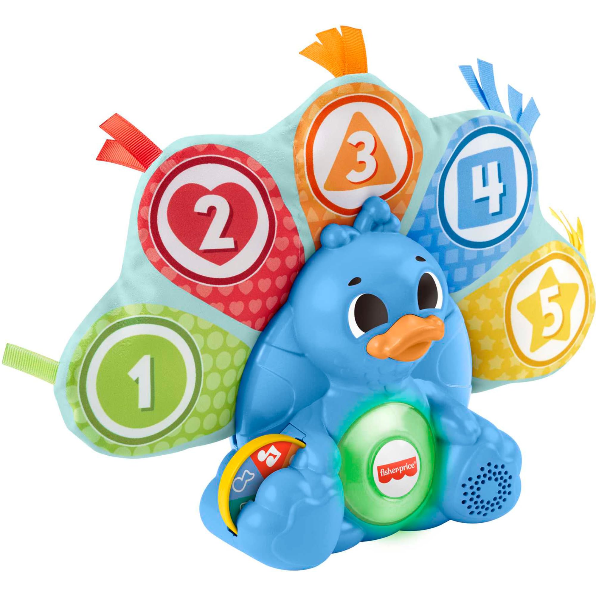 Fisher-Price HNN81 - BlinkiLinkis Zahlen und Farben Pfau, deutsche Version, elektronisches Lernspielzeug mit Licht und Musik für Babys und Kleinkinder ab 9 Monaten