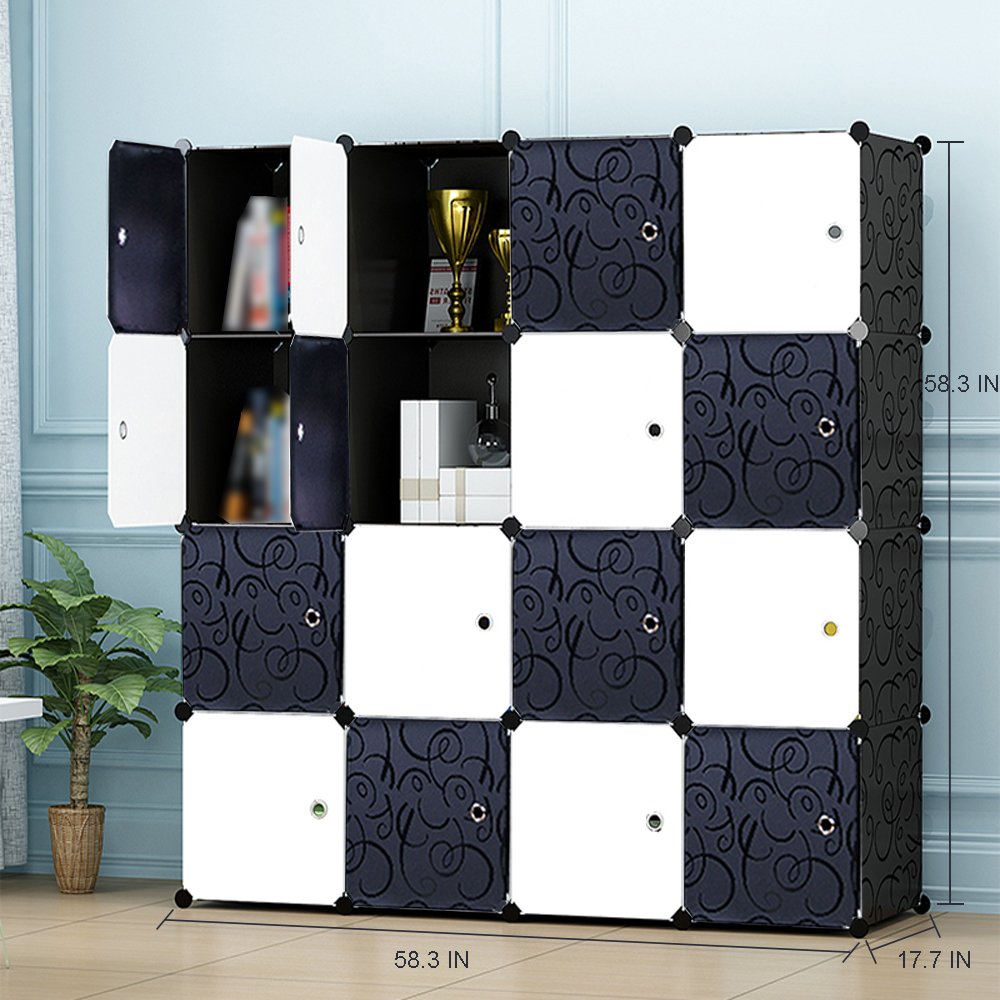 MEGAFUTURE Portable Wardrobe Closet for Hanging Clothes, Wall Décor, Combination Armoire, Modular Cabinet for Space Saving, Ideal Storage Organizer Cube for Books, Toys, Towels(16-Cube)