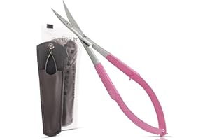MAKER AND MARKET Spring Action Curved Blade 4.5 Inch EZ Snip Squeeze Scissors with Pouch Sleeve for Applique, Embroidery, Fabric, Thread, Knitting, Sewing, Arts & Craft (Curved Pink)