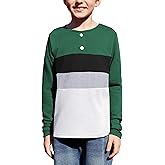 Arshiner Kids Boys Henley Shirts Cotton Long Sleeve Crewneck T-Shirts Color Block Tee Tops 3-12 Years
