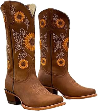 Amazon Co Jp レディースウエスタンカウボーイブーツ 刺繍入りスエードファッション刺繍 冬のラウンドヘッド高女生のブーツ 滑り止めの暖かさ Brown 35 スポーツ アウトドア