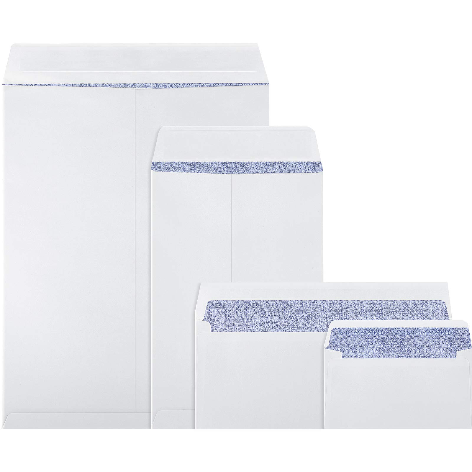 Zonon 4 Sizes Seal Flap Self Stick Envelopes with Strong Peel, Businesses Envelopes Designed for Secure Mailing, 200 Pieces, 10 x 13 Inch, 6 x 9 Inch, 4-1/8 x 9-1/2 Inch, 3-5/8 x 6-1/2 Inch