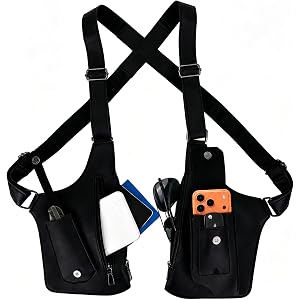 Double Shoulder Armpit Bag for Men, PU Leather, Adjustable Shoulder Straps | Anti-theft shoulder wallet with 6 pockets for ph