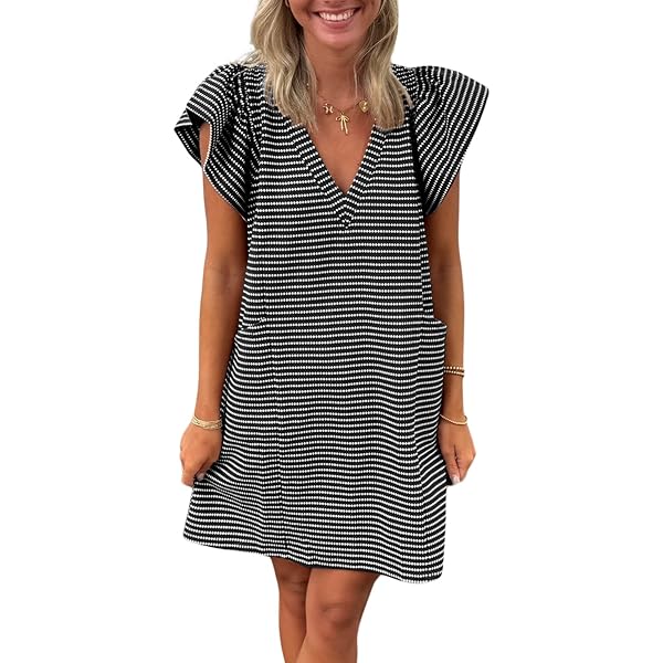 Hibshaby Women's Summer Cotton Linen Mini Dress - Sleeveless V-Neck Sundress With Pockets, 2025 Casual Dress