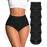 YDQ Women's Cotton Underwear High Waisted Comfortable Tummy Control Stretch Soft Full Coverage Breathable Briefs 5-6 Packs