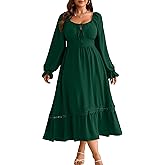 RWJ Women's Plus Size Fall Dresses Long Sleeve Square Neck Flowy Lace Trim Flutter Wedding Guest Party Casual Dress