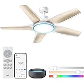 Dreo Smart Ceiling Fans with Lights, Low Profile Ceiling Fan with Alexa/App, 52'' Dimmable Lighting & Color Tuning, RGB Ambient Light for Living Room, Game Room, Easy Installation, Quiet, White