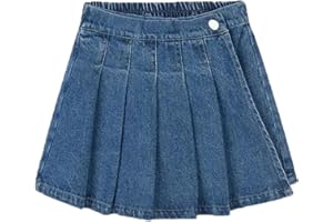 TIBE PINCESS Girls Denim Skirt Summer Vintage Pleated Kids Skirt Shorts Children Uniform Skirt Jeans Skorts
