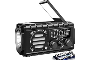 QAUYYW 20000mah Hand Crank Emergency Radio, SW/NOAA/AM/FM Weather Radio, Solar Powered Hand Crank Charger with Big Battery Powered, Portable, Cellphone Charge, SOS, Flashlight for Emergency/Home (Black)