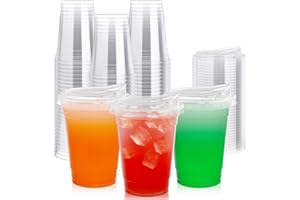 Lilymicky 16oz Clear Plastic Drinking Cups (90 Pack) with Strawless Sip Lids, Disposable Cups for Iced Coffee, Smoothie, Slurpee, or Any Cold Drinks
