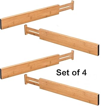 Drawer Dividers Bamboo Storage Organiser 4 Pack Set Expandable