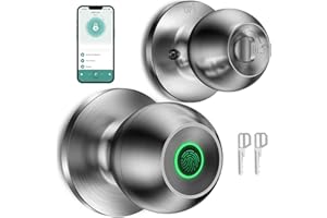 HEI LIANG Fingerprint Door Lock，Smart Door Knob, Smart Biometric Door Lock Fingerprint Door knob with App Control Suitable for Bedroom,Utility Room,Apartments Offices,Hotels(Silver)