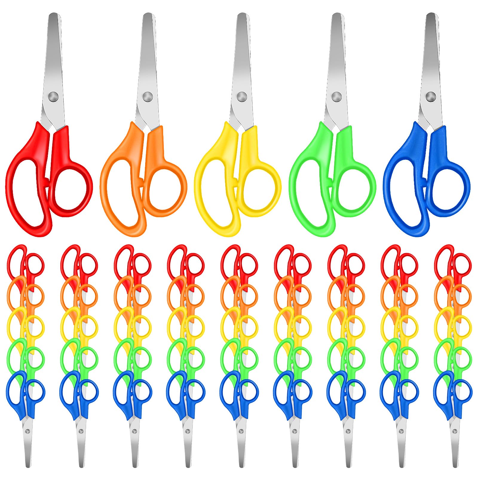 50 Pack 5 Inch Kids Safety Blunt Tip Scissors, Left and Right Hand Compatible, Comfort Grip for Classroom, Teacher, Student, Craft Paper Cutting