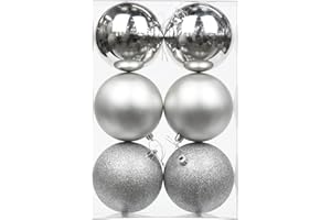 OAIRSE 3.94" Large Christmas Balls Shatterproof Silver Christmas Ornaments 6 Pcs Big Christmas Ornaments Balls for Christmas Tree Holiday Wedding Party Decoration