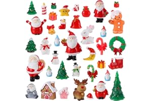 GGSTDDUP 39PCS Christmas Miniature Figurines, Mini Resin Figurines to Hide Small Resin Santa Claus Snowman Xmas Trees Animals for Xmas Goodie Bag Mini Presents for Crafts