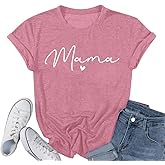 Mama Shirt for Women Mama Letter Print T-Shirt Funny Graphic Tees Casual Short Sleeve Mom Life Tops Tee
