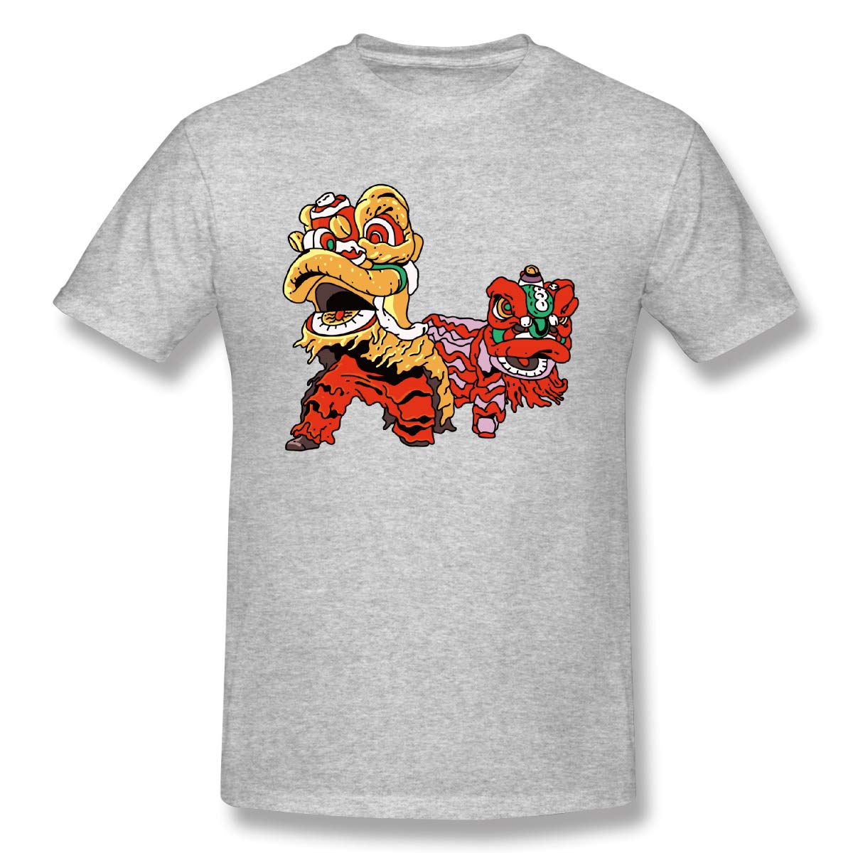 Mobossed S Lion Dance Leisure T Shirts Gray With Short Sleeve