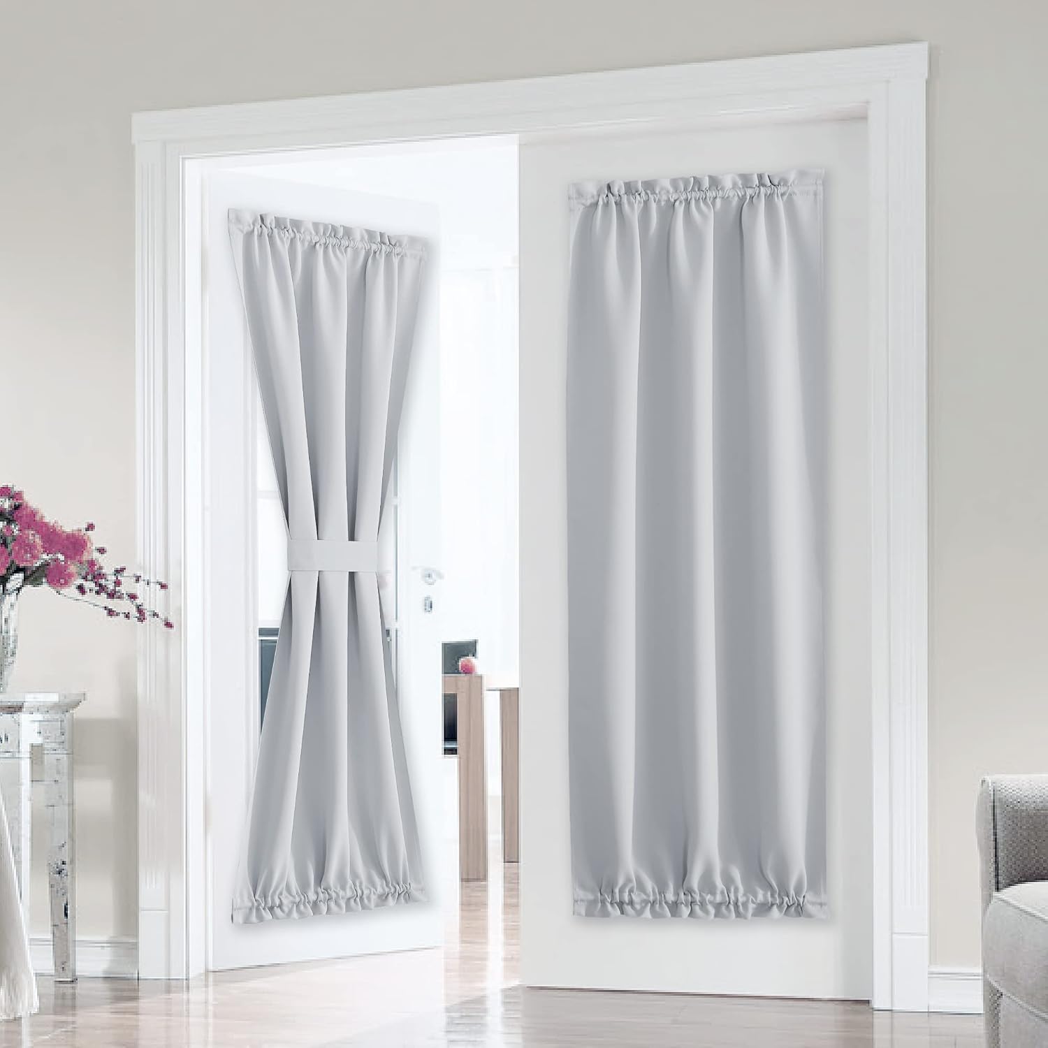 Outdoor Curtains - PONY DANCE Door Curtains for Door Window 80 inch Length, Privacy French Door Blinds Curtains Thermal Insulate Covering for Patio Door Glass Door Front Door, 25 inch x 80 inch, Greyish White, 1 Panel