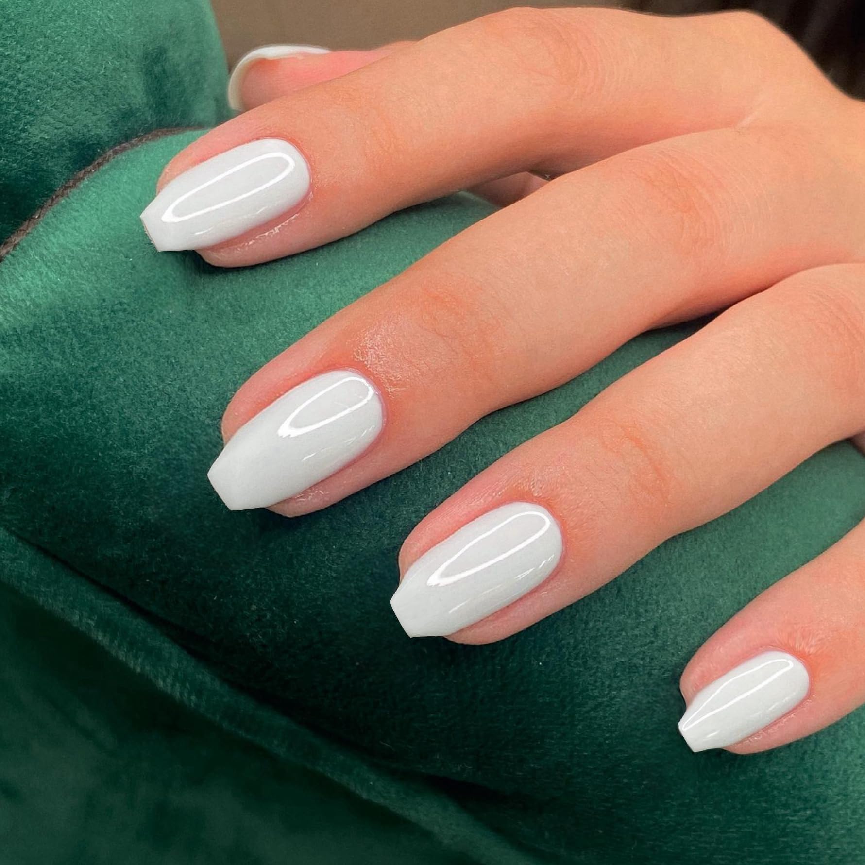 White Short Coffin Press on Nails Medium Coffin Nails Press ons, Glue on Nails Short Fake Nails for Women, Ballerina T Shape Acrylic False Nails Natural Handmade Gel Nails Medium Square Nails - Image 3