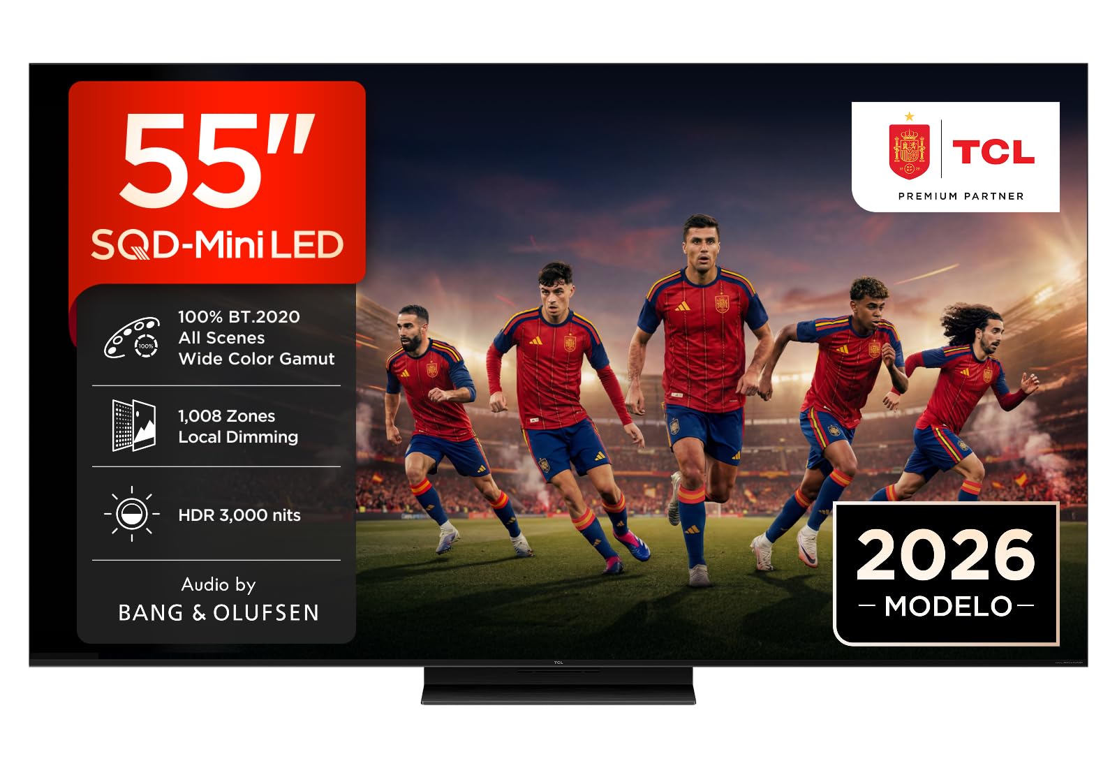 TCL 55C8L Televisor 55 Pulgadas SQD-Mini LED 4K Smart TV, HDR 3000 nits, 1008 Local Dimming, 144Hz Motion Clarity Pro, Bang & Olufsen, Dolby Vision IQ & Atmos, Game Master, Google TV, Apple AirPlay 2