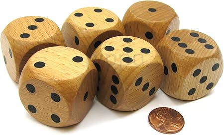 Set Of 6 D6 Large Jumbo 30mm Rounded Wood Dice Wooden With Black Pips