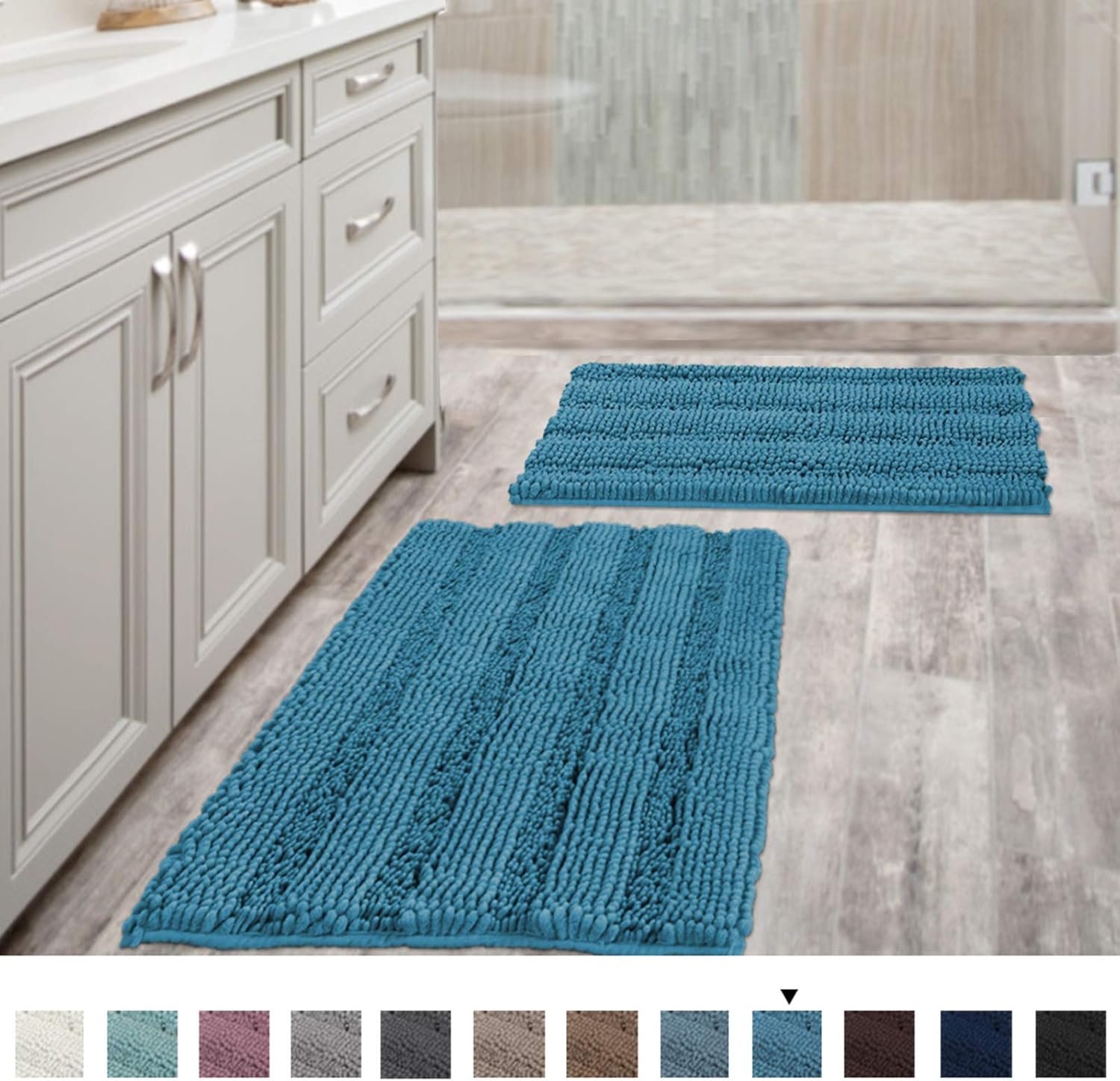 Amazon Com Bathroom Rugs Slip Resistant Extra Absorbent Soft And Fluffy Thick Striped Bath Mat Non Slip Microfiber Shag Floor Mat Dry Fast Waterproof Bath Mat Set Of 2 20 X 32 17 X 24 Kitchen