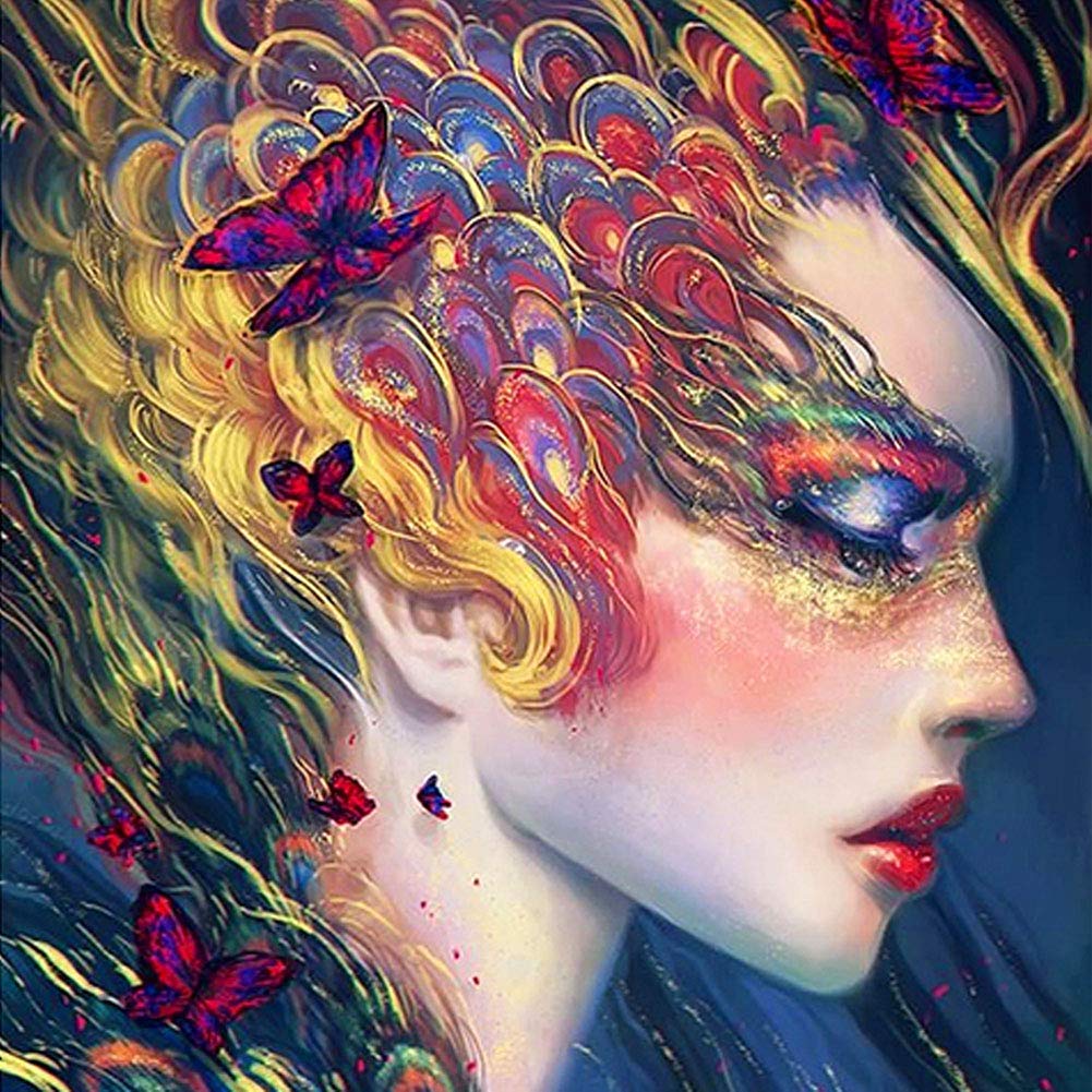 ABEUTY 5D Diamond Painting DIY Full Drill Rhinestones, Girl Beauty Butterfly Animal, Paint with Diamonds Crystal Diamond Art Kits (Butterfly)